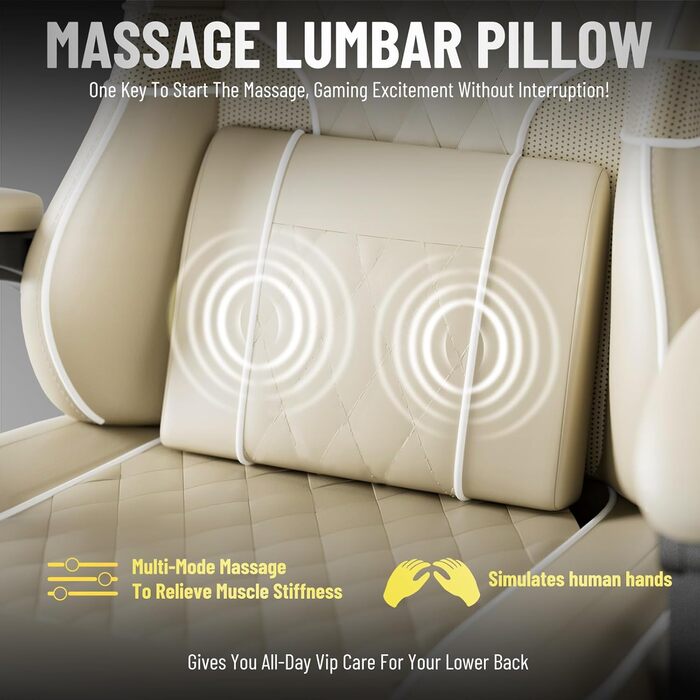 Ігрове крісло Huracan з функцією масажу, ігрове крісло, регульоване та поворотне робоче крісло, ергономічне комп&39ютерне крісло з підставкою для ніг, ігрове крісло зі штучної шкіри, бежевий колір, штучна шкіра, білий колір