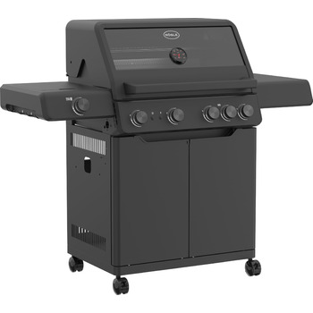 Газовий гриль RSLE ALLFLAME Hero 4 4 пальники (по 3,5 кВт), PRIMEZONE, BACKBURNER, робоча поверхня 70x45 см, чавунні решітки, алюмінієве лиття, кришка зі скляною вставкою, підсвічування ручок, чорний