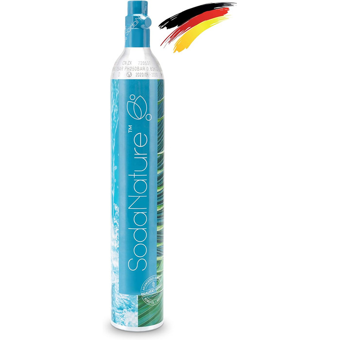 Преміальний 60-літровий циліндр CO2 для SodaStream (крім QC), Aarke тощо Нові та вперше заповнені в Німеччині Природна вугільна кислота на 60 літрів 10 років TV 425 г