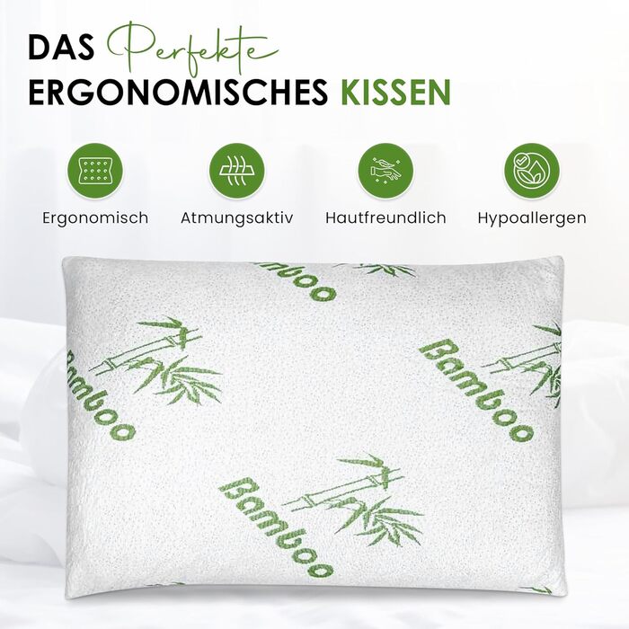 Бамбукова подушка 40x60 см Ергономічна подушка з дихаючим чохлом, в&39язкопружна піна, яку можна прати та гіпоалергенна