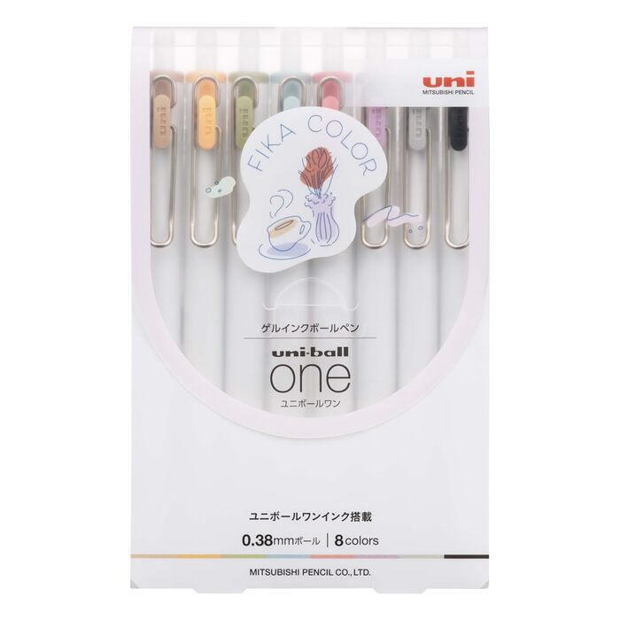 Гелева кулькова ручка Mitsubishi Pencil UMNS38FC8C Uni-Ball One 0.38 Fica Color Set з 8 кольорами