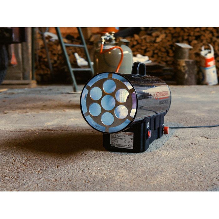 Промисловий газовий обігрівач/нагрівальна гармата Rothenberger з п&39єзоелементом, шлангом, регулятором, захистом від розриву шланга RoTurbo 35000SA 1000C Регульований Включає Bluetooth-динамік, час роботи до 30 годин RoTurbo 35000 з регульованою функцією