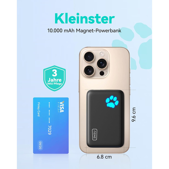 Магнітний зовнішній акумулятор, USB C in&Out Wireless Powerbank швидка зарядка для iPhone 16/16 Plus/16 Pro/16 Pro Max, iPhone 15/