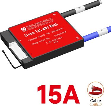 Система керування літій-іонним акумулятором DALY BMS 14S 48V 15A, плата захисту акумуляторного блоку зі загальним портом та балансувальними проводами для домашнього використання, електронних пристроїв з акумулятором 18650, саморобними роботами