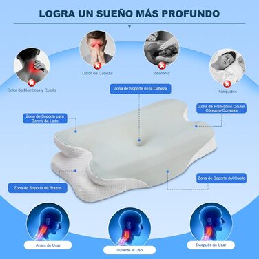 Подушка з піни з ефектом пам&39яті, подушка для підтримки шиї, ергономічна подушка для сну на боці, регульована по висоті, подушка для голови, підходить для сну на боці, спині та животі (62x410/8 см)