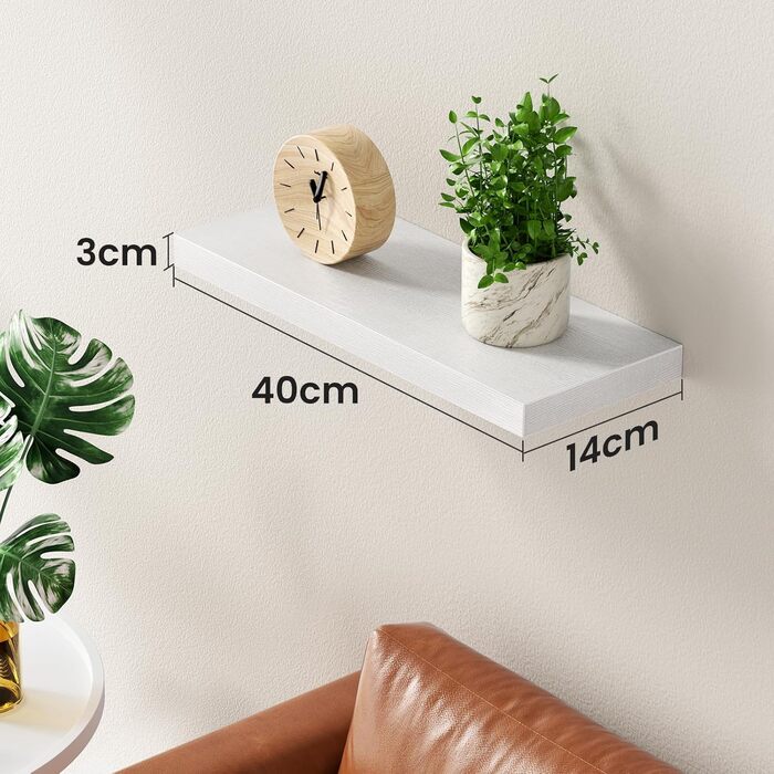 Настінна полиця STOREMIC, Білі настінні полиці 40 см, Комплект з 1 плаваючої полиці Біла, Сучасна декоративна полиця з лаконічним покриттям для спальні, кухні, офісу, вітальні тощо.