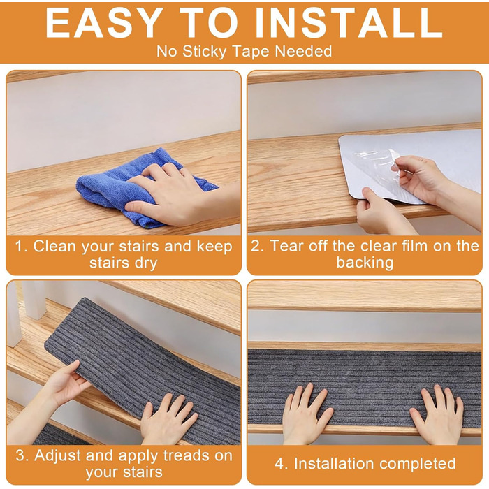 Килимки для сходів, 15 шт. , протиковзкі килимки для сходів, самоклеючі, прямокутний килимок для сходів, нековзний килимок для дітей та домашніх тварин (темно-сірий, 55 см x 22 см)