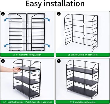 Металева підставка для спецій AIRUJIA, 3-рівнева регульована кухонна полиця, органайзер для столу, підходить для кухні, ванної кімнати та спальні, кухонна полиця для зберігання у ванній кімнаті, чорного кольору