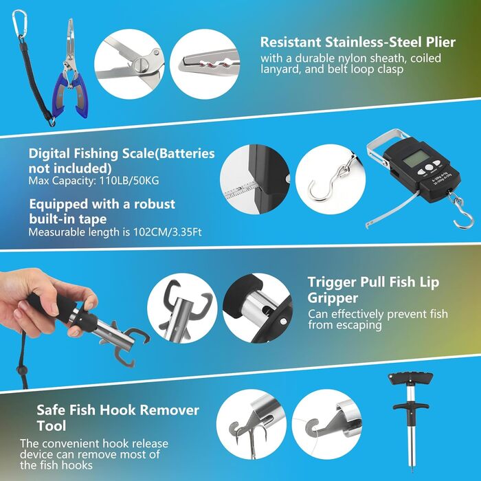 Набір рибальських снастей із 314 предметів, набір рибальських снастей з рибальськими аксесуарами, затискачами для губ, знімачем гачків, гачками, рибальськими приманками, коробкою для снастей на 3 полиці. Підходить для початківців та професіоналів у компле