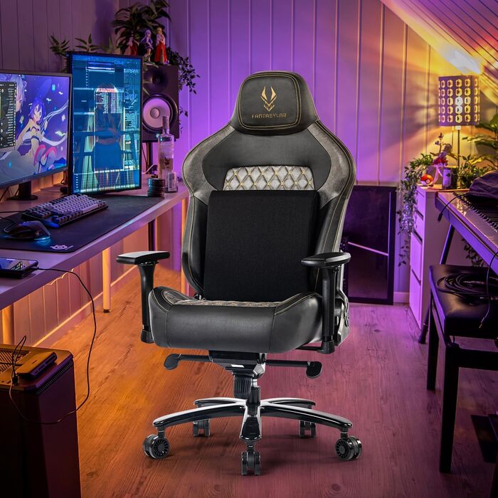 Ігрове крісло Fantasylab, вантажопідйомність 200 кг, офісне крісло, регульовані підлокітники 200 кг, 4D-геймерське крісло з поперековою опорою, крісло керівника, ергономічне письмове крісло, чорний/сірий