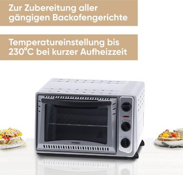 Піч для випічки та підсмажування SEVERIN, мобільна духова шафа для піци, запіканок, тортів, булочок тощо, тостер потужністю 1 500 Вт і температурою від 100 до 230 C, срібло, ТО 2045 Single