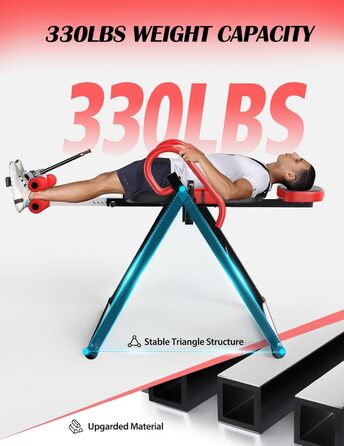 Регульований/складаний інверсійний стіл YOLEO з потрійним блокуванням безпеки, гравітаційний тренажер з ременем безпеки для терапії та полегшення болю в спині/шиї, червоний