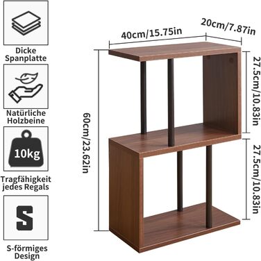 Подібний вузький журнальний столик, 3-ярусний журнальний столик з відкритими полицями, нековзні ніжки, сучасна тумбочка, журнальний столик для невеликих приміщень, вітальня, коричневий YD-ST003LW