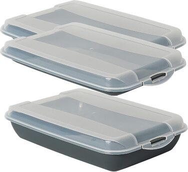 Контейнер для нарізок Преміум (2 плоских, 1 високий), антрацит. Прозорі кришки, контейнери для ковбаси та сиру. Розміри 25x17x3 см, 25x17x5 см. Органайзер для холодильника та хлібців. Набір необхідний для кухні (висота 3 см та 2x5 см).