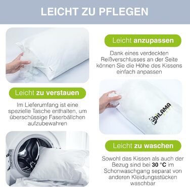 Дитяча подушка 40x60 см - Ергономічна дитяча подушка з регульованою висотою та волокнистими кульками - Бавовна перкаль преміум-кла