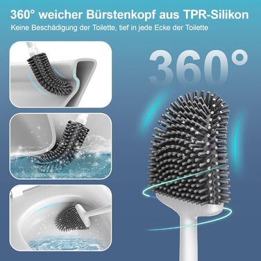 Силіконова щітка для унітазу Waretary, тримач для щітки та унітазу, м'яка та гнучка щітка для унітазу з довгою ручкою, швидковисих