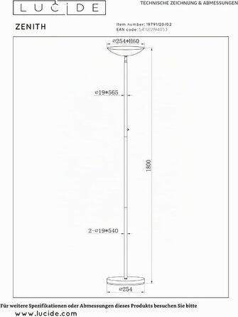 Підлоговий світильник LUCIDE ZENITH LED з димером, 20Вт, 3000К, матове золото/латунь, Ø 25,4 см, висота 180 см
