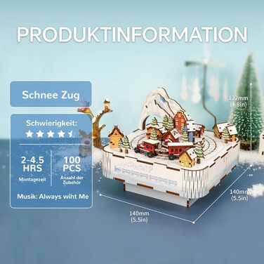 Музична скринька Tonecheer Дерев'яний 3D-пазл, набір моделей для сім'ї котів своїми руками для дорослих, обертова музична шкатулка, дерев'яна головоломка Подарунки для прикраси будинку Подарунок на день народження Різдвяні підлітки (Сніговий поїзд)