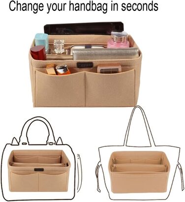 Органайзер для сумочки, органайзер для фетрової сумки, органайзер для сумки в сумці Внутрішні кишені органайзер для сумочки зі зні