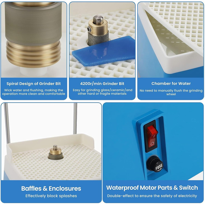 Настільна електрична вітражна шліфувальна машина, алмазна шліфувальна машина для скла зі шліфувальними насадками 5/8' і 1'', для художніх шліфувальних машин своїми руками