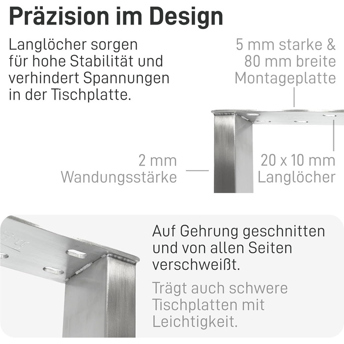 Прямокутний каркас столу Natural Goods Berlin 2 шт. з нержавіючої сталі Легке складання Металеві ніжки столу Полозки столу ідеально підходять для проектів &quotзроби сам&quot, таких як обідній стіл, письмовий стіл, журнальний столик, лавка 100x72 см Ш1000