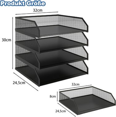 Лоток для документів PUNCIA A4, лоток для листів з 4 металевими відділеннями, органайзер для файлів, лоток для паперу, система для зберігання документів, тримач для документів для офісу, навчання, школи, чорний, 32 x 24,5 x 30 см