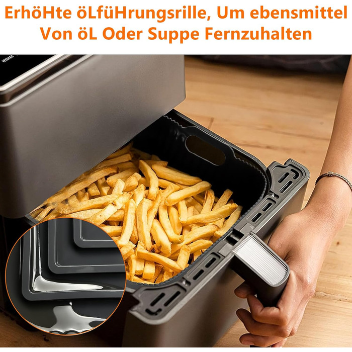 Силіконова форма для фритюрниці 23 см, аксесуари для фритюрниці 2 шт. Силіконова форма для випічки XXL для COSORI 6,4 л, 6,2 л, 6 л, Russell Hobbs 8 л, багаторазова замість паперу для випічки аксесуари для фритюрниці 23 см чорний