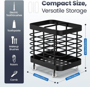 Тримач для зубної щітки Luxspire, тримач для електричної зубної щітки з нержавіючої сталі, настінний тримач для зубної щітки без свердління зі зливними отворами для органайзера для зубної пасти у ванній кімнаті, тримач головки для зубної щітки, чорний