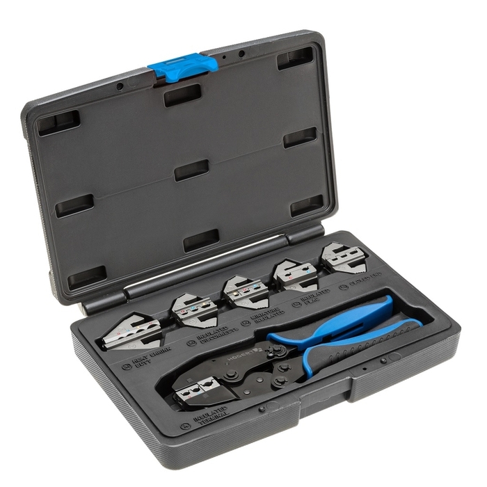 Пресс-кліщі для обжима кабелю зі змінними матрицями, 6 шт. HOEGERT 220 (HT1P176)