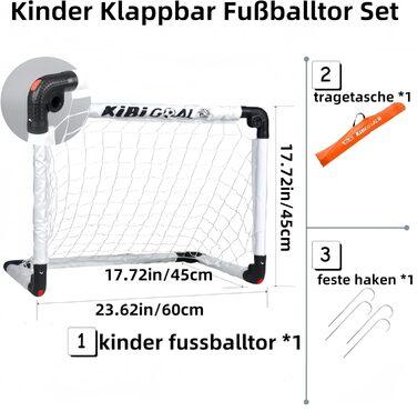 Дитячі футбольні ворота, складні футбольні ворота для приміщень, 60x45 см/90x60 см/115x80 см, складні міні-футбольні ворота для саду, дитячі - маленькі футбольні ворота для використання в приміщенні та на вулиці, білі, 60x45 см