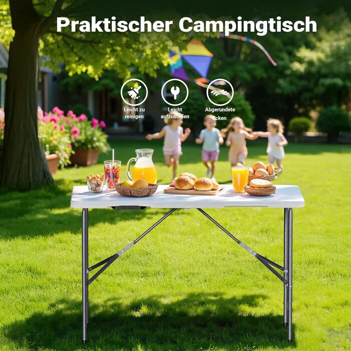Складаний кемпінговий стіл Wiltec 122x60x75 см, розкладний стіл з ручкою для перенесення, стіл для вечірки, пивний стіл, садовий стіл, фуршетний стіл, комплект пивного намету, складний кемпінговий стіл 120 x 60 x 74 см у розкладеному вигляді, 63 x 61 x 75