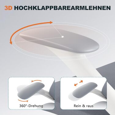 Ергономічне офісне крісло, обертове стільце для столу, регульовані підлокітники, поперекова підтримка, газова пружина, функція нахилу спинки, широке сидіння 68,5 см для офісу, домашнього офісу, кабінету, без підставки для ніг - Gery