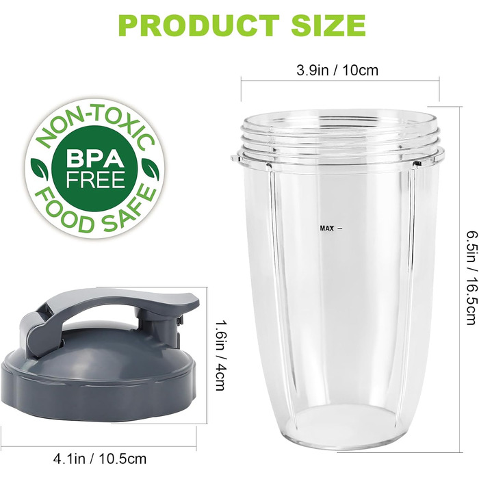 Упаковки 24 унції змінних чашок блендера для оригінальної соковижималки NutriBullet Pro 900 Вт 600 Вт Запчастини для соковижималки Чашки для смузі з 2 насадками блендера з двосторонньою верхньою кришкою Глечик без бісфенолу А, 2