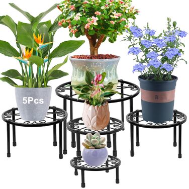 В-1 Набір металевих підставок для квітів Чорний колір Вітальня, Квітковий табурет Садовий для використання в приміщенні та на вулиці, Полиця для квітів Балконна полиця для рослин Декоративна підставка для рослин Приміщення та на вулиці Декор - Різна висот