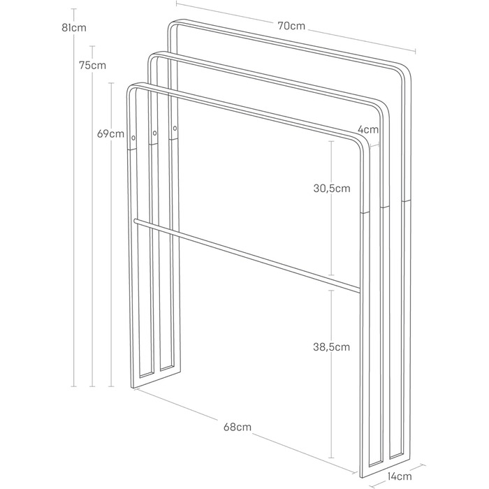 Вішалка для рушників Yamazaki 4979 Tower з трьома штангами, біла, сталь, мінімалістична, 70 x 14 x 81 см