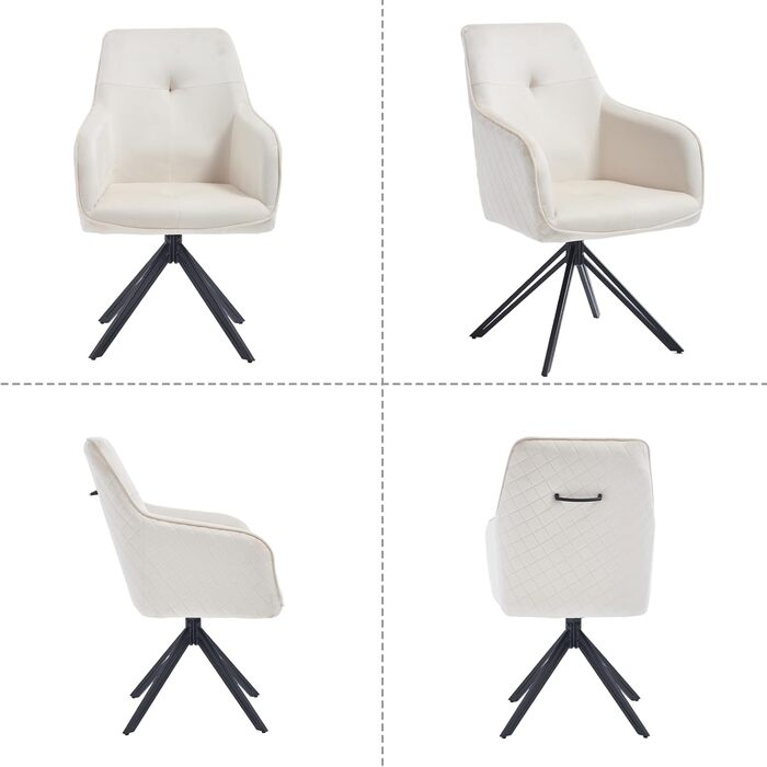 Комплект обідніх стільців з 2 шт. , обертове оксамитове крісло з міцним металевим каркасом та нековзними підніжками - Сучасні кухонні та офісні стільці, зручне крісло для вітальні (бежевий) стиль - 3 бежевий