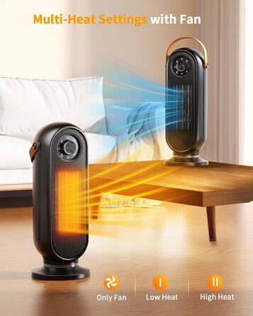 Обігрівач для приміщень чорного кольору, портативний електричний обігрівач для офісу, швидконагрівальний обігрівач потужністю 1500 Вт з термостатом, ультратихий обігрівач для спальні, чорний поворотний перемикач