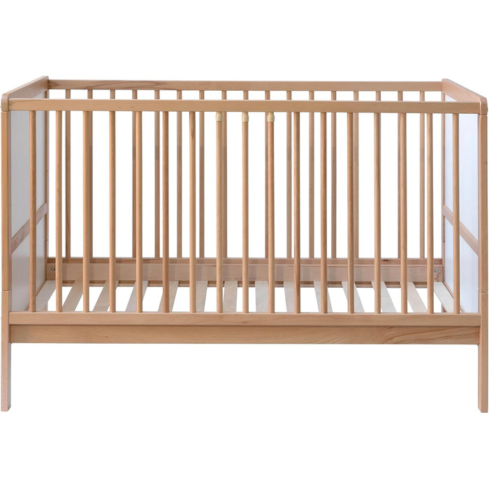 Дитяче ліжко Nelly 120x60 см Дитяче ліжко Натуральний/Білий Бук Регульована висота у 2 напрямках 3 знімні перекладини Сертифіковано EN 716