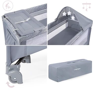 В 1 Дорожнє ліжечко-манеж для малюків Basic Plus, 2 матраци (верхній 0-6 місяців, нижній 6-36 місяців), Складана, Сумка для перенесення, Сірий, 2