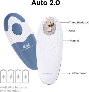 Електричний консервний нож Kitchen Mama V2 - Покращене лезо відкриває будь-яку форму банки, консервний ніж без гострих країв, гігієнічний, компактний та акумуляторний - Blue Grey