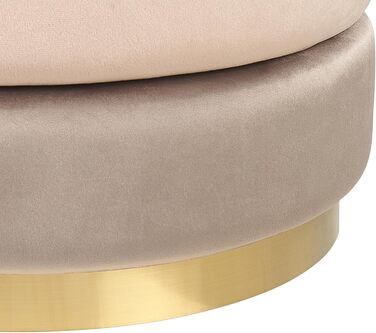 Пуф Beliani, оксамитовий, бежевий, круглий, Ø 39 см, золотий обідок, нержавіюча сталь, трирівневий градієнт кольорів, Louin
