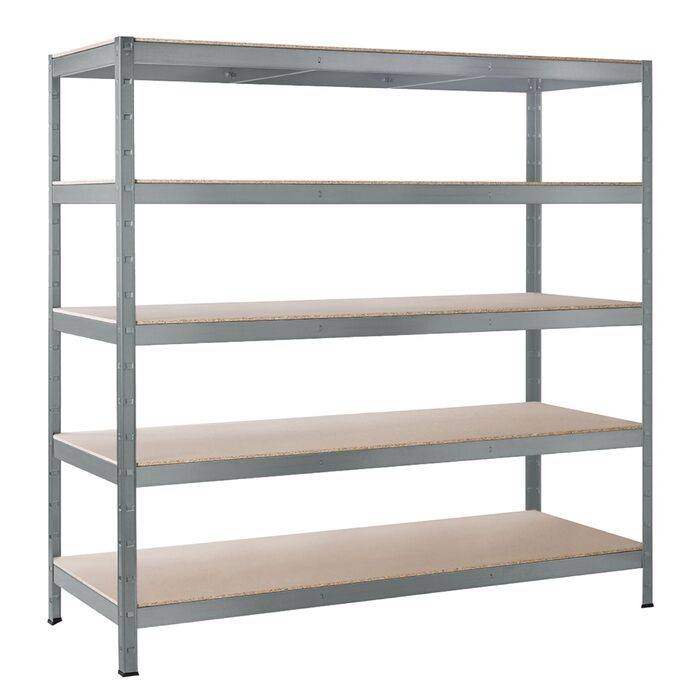 Стелаж SCHULTE Shelf World для важких умов експлуатації з 5 рівнями, 180x160x60 см (ВxШxГ), вантажопідйомність на рівень приблизно 250 кг, оцинкований, стелаж для зберігання, стелаж для підвалу, стелаж для майстерні, стелаж без ригелів