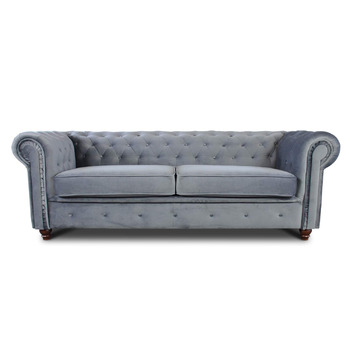 Місний диван Sofnet Chesterfield Asti, 3-місний диван, гламурний дизайн, комплект диванів, дерев&39яні ніжки, м&39який диван - вітальня, велюр (сірий (оксамит 10)), 3-