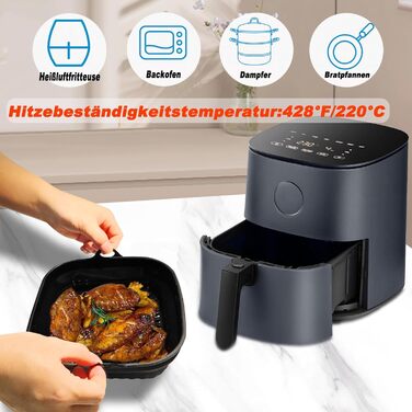 Мм потовщена силіконова форма для фритюрниці 5-7,5 л, силіконова форма для випічки фритюрниці 21,6 см, багаторазові аксесуари Силіконовий килимок Підводка для горщиків сумісна з Cosori, Tower, Air Fryer 21,6 см, 2 шт., 5