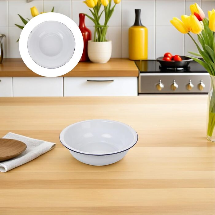 Загальна емальована чаша Біла 32 см потовщена вінтажна емальована чаша Велика побутова чаша для миття, замішування, подачі та приготування салатів