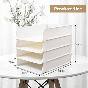 Чотирирівневий лоток для документів формату А4, багатофункціональний лоток для листів та документів з ПЕТ-пластику, штабелюваний офісний органайзер, білий - B