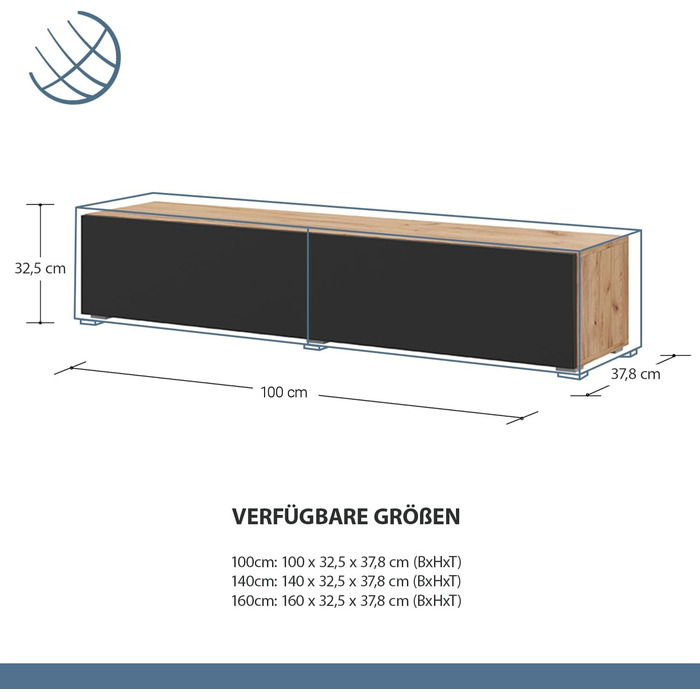 Тумба під телевізор Planetmbel вітальня 2 шт. 100 см золотий дуб / антрацит - золотий дуб, сучасна, тумба під телевізор з 2 стулка
