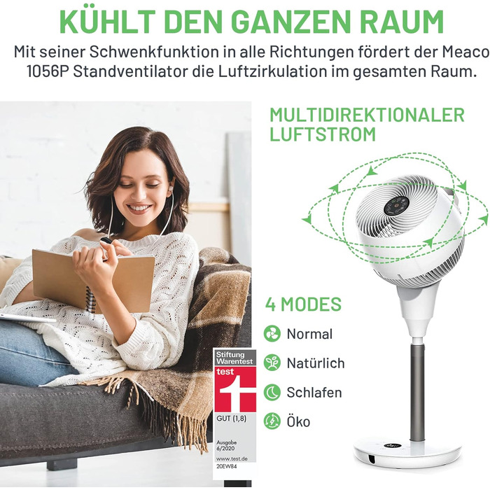 Настільний вентилятор MEACO MeacoFan 1056P - потужний, енергоефективний, енергозберігаючий, тихий, охолоджуючий вентилятор для спа