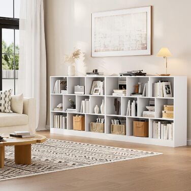 Книжкова полиця, окремостояча полиця з 3 рівнями та 10 полицями, книжкова шафа, 29,3 x 110 x 84 см, кубічна полиця для вітальні, офісу, спальні, кабінету (1, білий) Білий 1