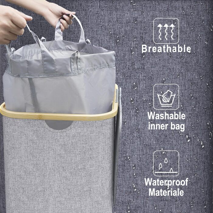 Кошик для білизни з кришкою 100 л, Кошик для білизни великий вузький зі знімним мішком для білизни Кошики для білизни Шафа для біл